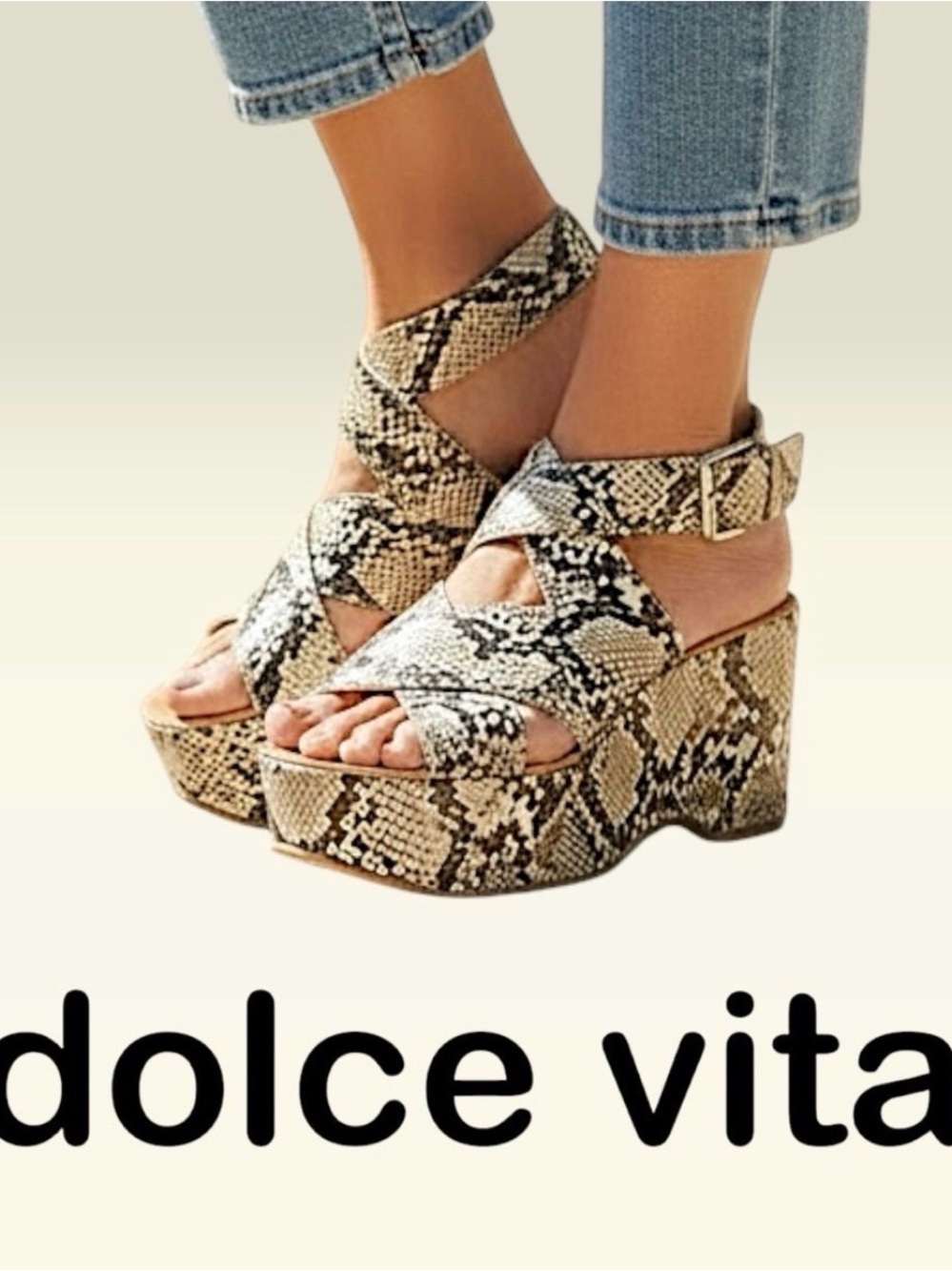 Dolce Vita Snake-Print Platform Sandals in Neutral Tones